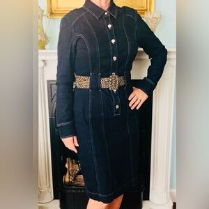 Dark Blue Denim Shirt Dress with belt. Very good condition. Classy and unique